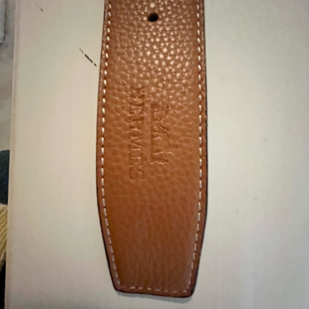 Hermes Brown Leather Belt with White Stitching